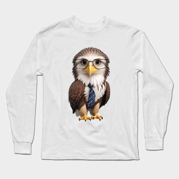 Nature, Cute Eagle With Spectacles And Cute Small Necktie Long Sleeve T-Shirt by AqlShop
